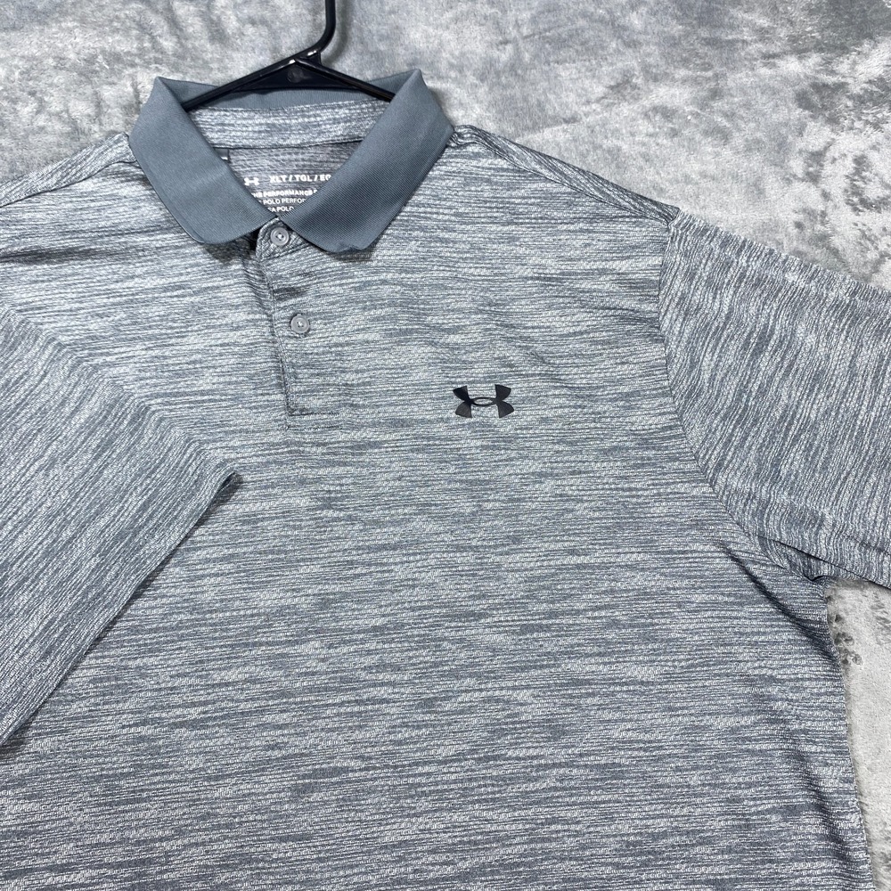 Under Armour Polo Shirt Mens XLT Gray Heather Performance Golf Stretch Wick